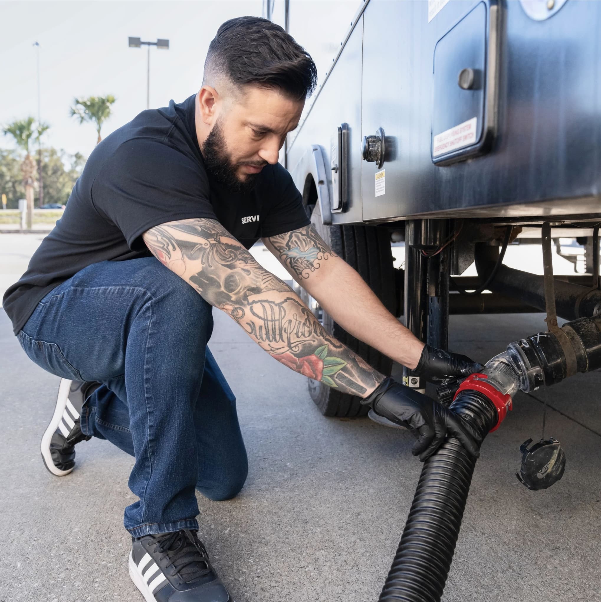 Mechanic with hose